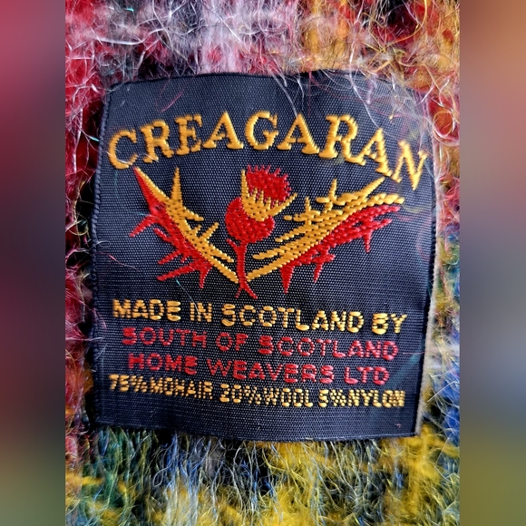 Creagaran Wool & Mohair Scarf Made in Scotland, Plaid Fringe, Multicolor. - Picture 3 of 12